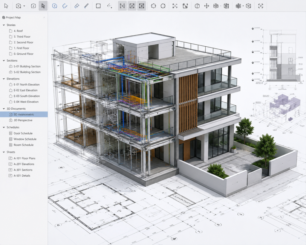 Architectural model with BIM details